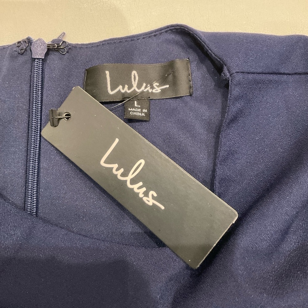 NWT Lulus Zealous Love Navy Tie Front Dress Sleeveless with Pockets Navy Large - Picture 12 of 13